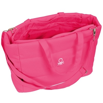 Mala de ombro rosa com fecho e símbolo branco