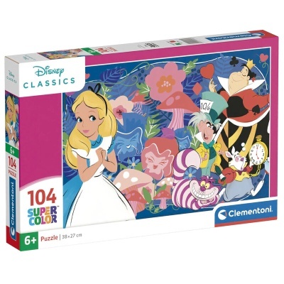 Caixa de puzzle Clementoni Disney com 104 peças e personagens Alice no País das Maravilhas