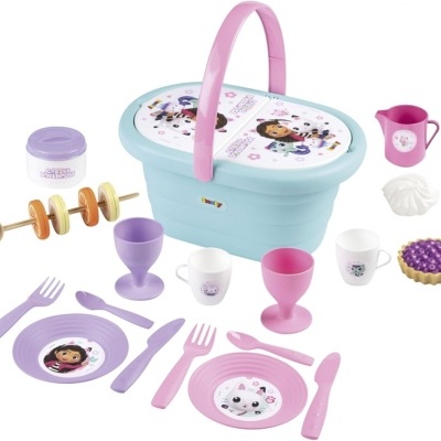 Conjunto de brinquedo para piquenique infantil colorido com cesto e acessórios