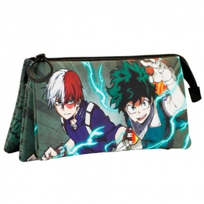 Estojo escolar retangular com estampa colorida de personagens anime