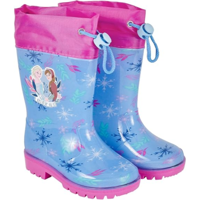 Galochas azuis com acabamento rosa e personagens Frozen II