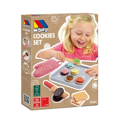 Conjunto Molto Cookies Set de brinquedo com bolos de madeira e acessórios para brincar