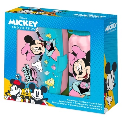 Conjunto de lancheira e cantil Disney Mickey and Friends com ilustrações coloridas da Minnie e amigos