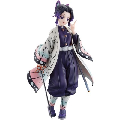 Figura colecionável de personagem anime com roupa tradicional e padrão de asas de borboleta