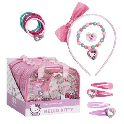 Conjunto de acessórios de cabelo Hello Kitty rosa com tiara, pulseira e molas