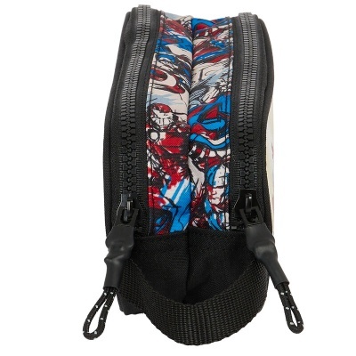 Estojo escolar colorido com zíperes duplos e alça preta