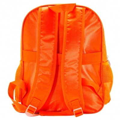 Mochila laranja vista de trás com alças ajustáveis
