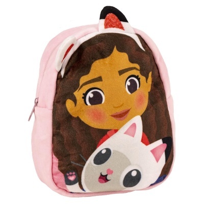 Mochila infantil rosa com imagem de rapariga e gato com orelhas e chifre 3D