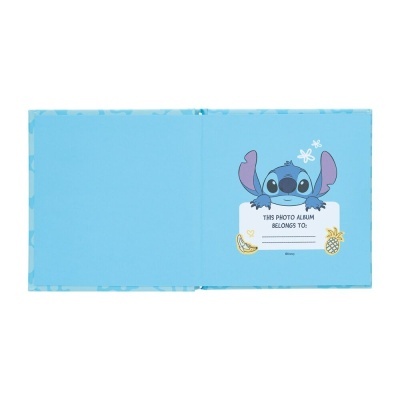 Álbum fotográfico azul com Stitch e texto para nome