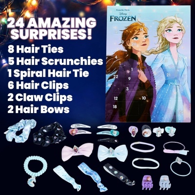 Imagem promocional com acessórios de cabelo e calendário da Disney Frozen