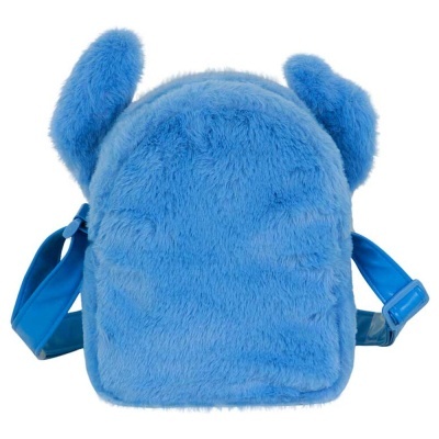 Mochila infantil azul felpuda com orelhas e alças ajustáveis azuis