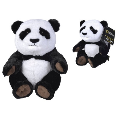 Peluches panda preto e branco com etiqueta National Geographic