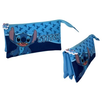 Estojo escolar azul com personagem Stitch e fecho decorado