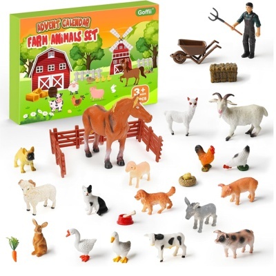 Brinquedos de animais de quinta em plástico com caixa verde Advent Calendar Farm Animals Set