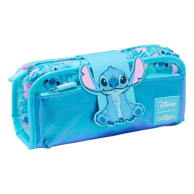 Estojo escolar azul metálico com estampas do Stitch da Disney
