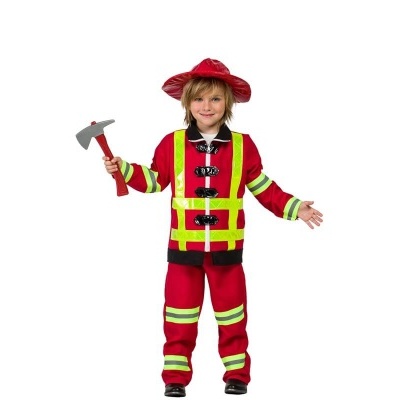 Fato de bombeiro para criança com machado de brinquedo