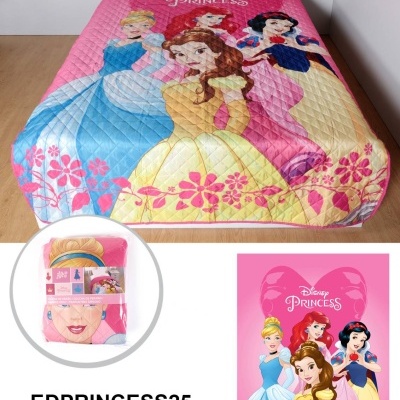 Colcha de verão rosa Disney Princess com princesas