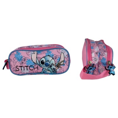 Estojo escolar cor-de-rosa com estampa do Stitch e fechos personalizados