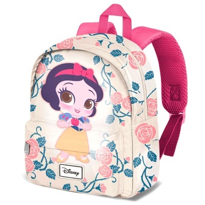Mochila infantil Disney tema Branca de Neve com rosa e alças rosa