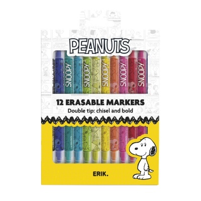 Conjunto de 12 marcadores apagáveis coloridos com design Snoopy em embalagem amarela