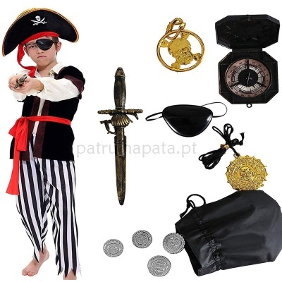 Conjunto de fantasia de pirata infantil com acessórios