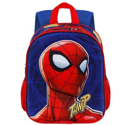 Mochila infantil Azul e Vermelha Homem-Aranha com texto THWIP.