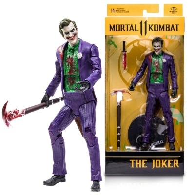 Figura de ação The Joker do Mortal Kombat 11 com machado e embalagem