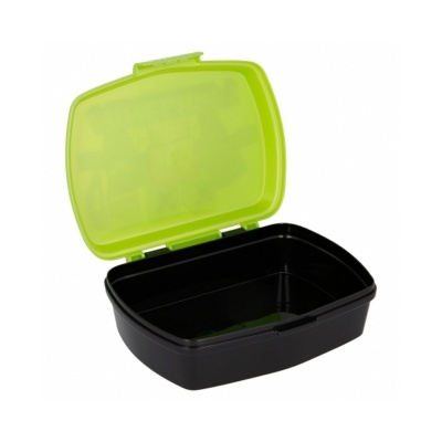 Marmita de plástico preta com tampa verde aberta