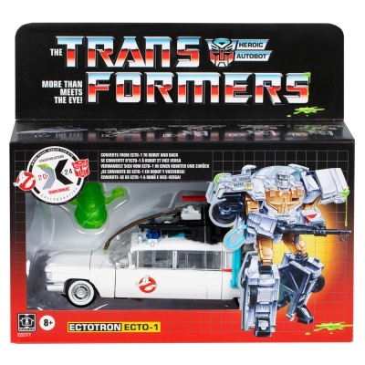 Caixa de brinquedo Transformers Ectotron Ecto-1 com carro branco e cabeça verde