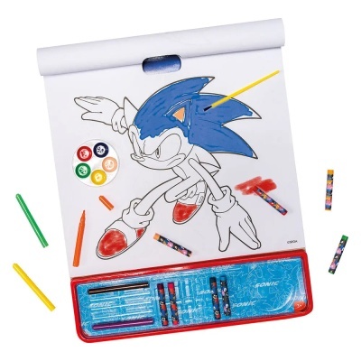 Conjunto de pintura com desenho do Sonic e material de pintura