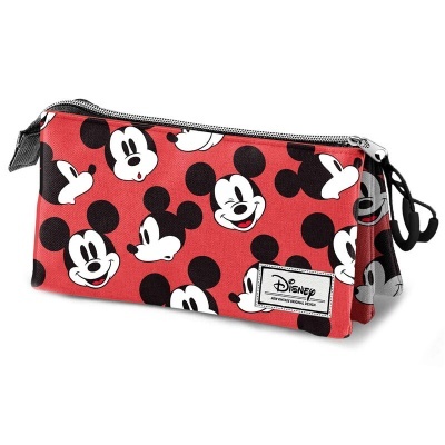 Estojo escolar vermelho com estampado do Mickey Mouse e fecho zipper