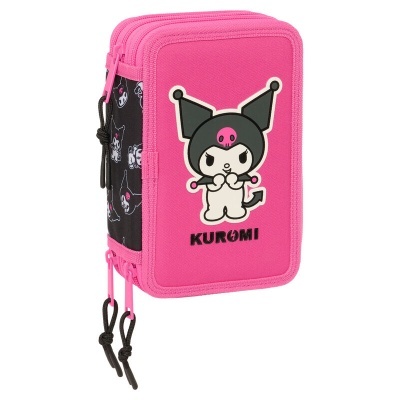 Estojo escolar rosa com personagem Kuromi impresso