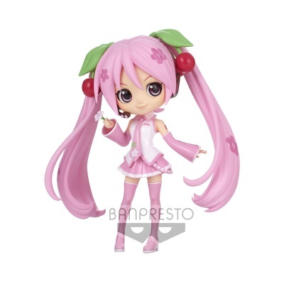 Figura colecionável anime com cabelo rosa e vestido rosa