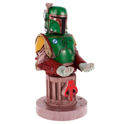 Estatueta de Boba Fett em base redonda com símbolo vermelho