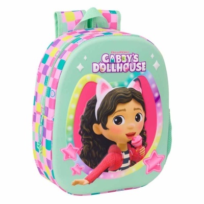 Mochila Rosa e Verde Água com Personagem de Gabbys Dollhouse