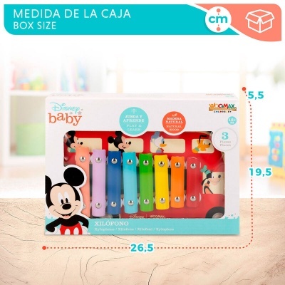 Xilofone colorido da Disney Baby com embalagem branca e imagens do Mickey