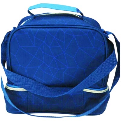 Mala de ombro azul com padrão geométrico e alça ajustável