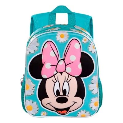 Mochila infantil turquesa com estampa da Minnie Mouse e flores