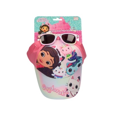 Chapéu infantil Gabbys Dollhouse cor-de-rosa com óculos de sol