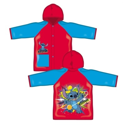 Casaco infantil vermelho e azul com estampas do Stitch