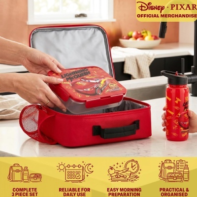 Conjunto de lancheira e garrafa vermelha temática Lightning McQueen da Disney Pixar