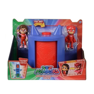 Conjunto de jogo PJ Masks com figuras Amaya e Owlette numa embalagem colorida
