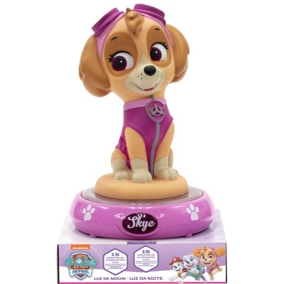 Figura de Skye PAW Patrol em base lilás com luz de noite
