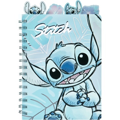 Caderno com estampa do Stitch em azul e branco com abas decorativas