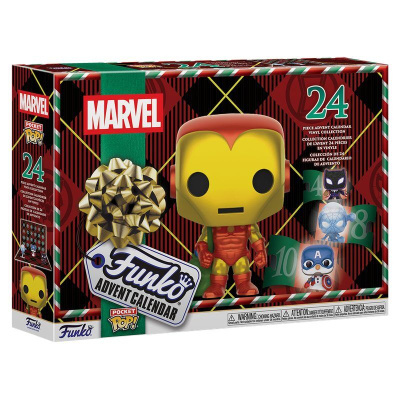 Calendário de Advento Funko Marvel com 24 figuras de vinil e embalagem decorativa xadrez