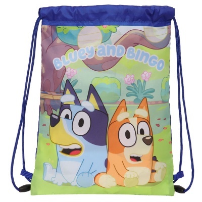 Mochila saco com personagens Bluey e Bingo coloridos
