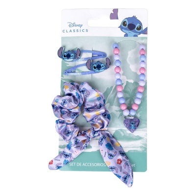 Conjunto de acessórios Disney Stitch com presilhas, elástico de cabelo e colar de contas