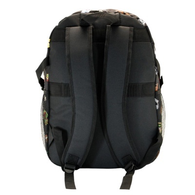 Mochila preta com alças acolchoadas e bolsos laterais em rede