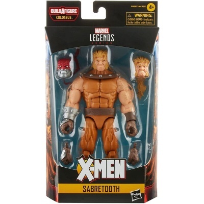 Figura de ação Sabretooth Marvel Legends em caixa transparente com cabeças e acessórios intercambiáveis