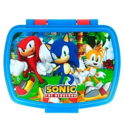 Marmita azul com imagem dos personagens do Sonic The Hedgehog na tampa